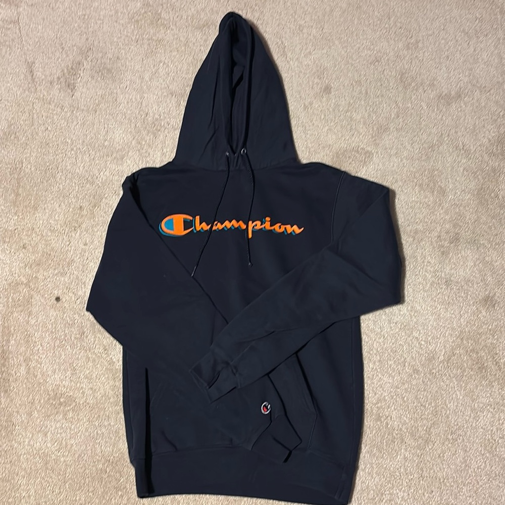 Blue champion hoodie. Size small.